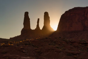 Monument Valley in Arizona, Navajo Indian Reservation, rock formations in the evening light Monument Valley in Arizona, Navajo Indian Reservation, rock formations in the evening light